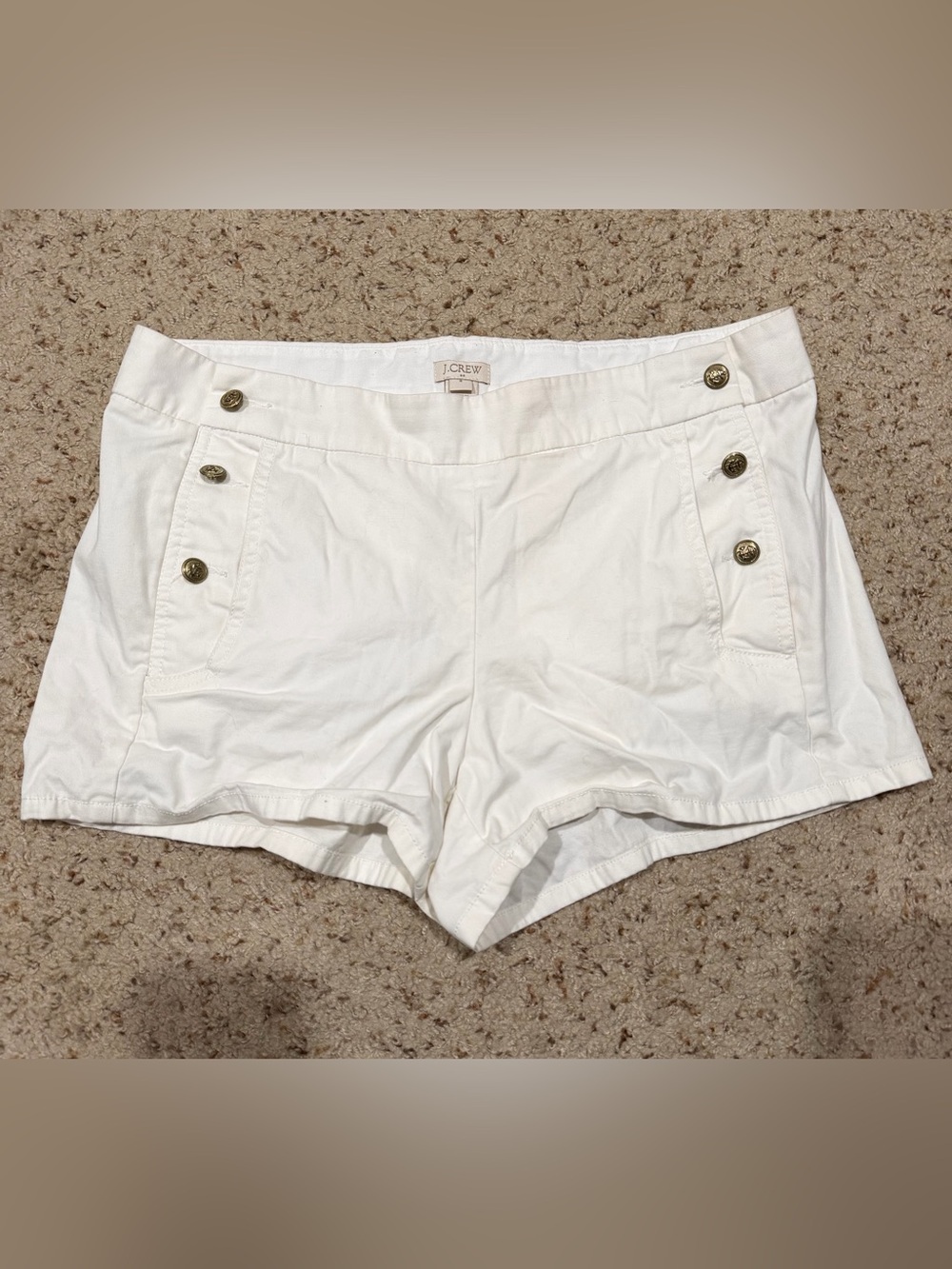 J. Crew White Cotton Sailor-Style Shorts with Brass Buttons